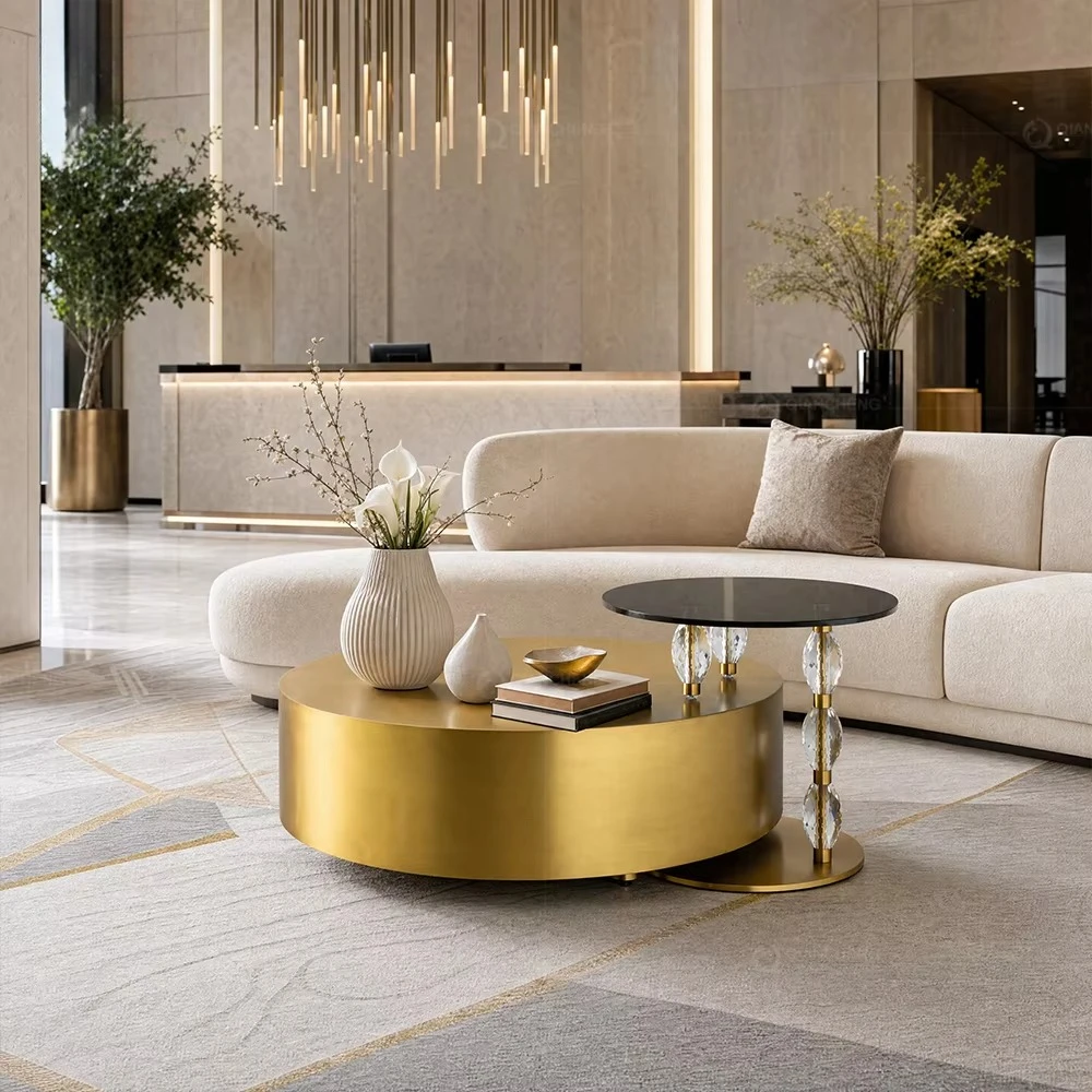 Wholesale High Quality Round Coffee Table Design Night Club Luxury Quality Metal and Glass Multifunction Center Table