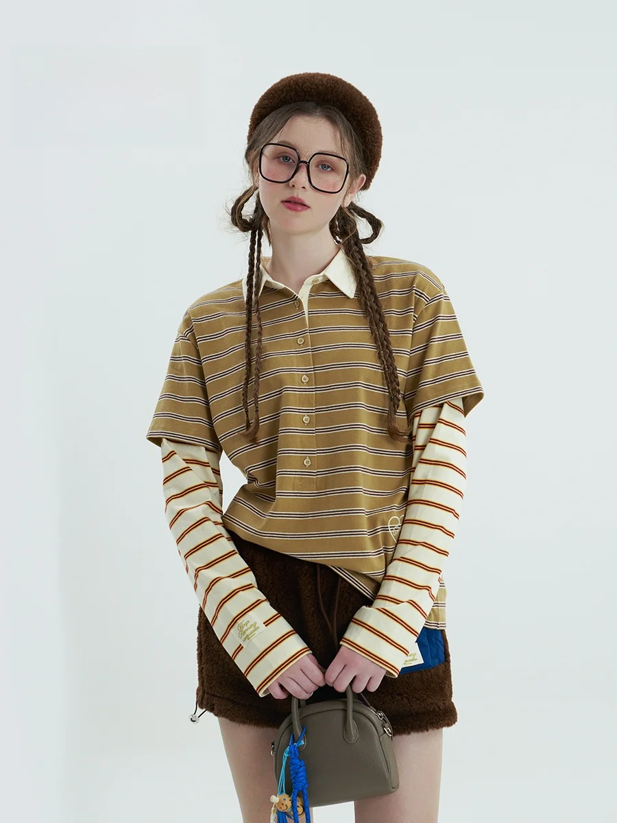 

Рубашка AHA в ретро-стиле с цветными полосками, универсальная, для ранней весны, из смесового хлопка, с длинным рукавом, классический узор, молодежный студенческий стиль