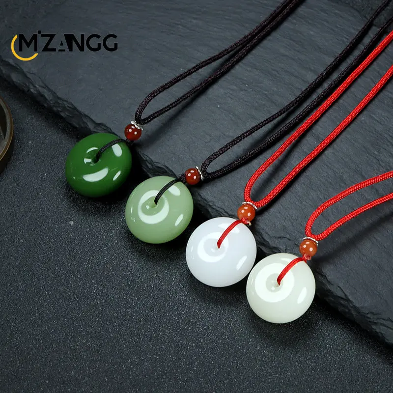 Naturalne wielokolorowe Jade donut naszyjnik akcesoria mody urok biżuteria rzeźbione Amulet prezenty dla kobiet mężczyzn