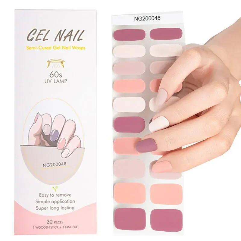 Adesivos de unhas em gel semi-cortáveis, auto-adesivos, envoltórios de unhas em gel premium, manicure DIY completa, endurecer a lâmpada UV, decalques, 16 tiras, 20 tiras, 22 tiras