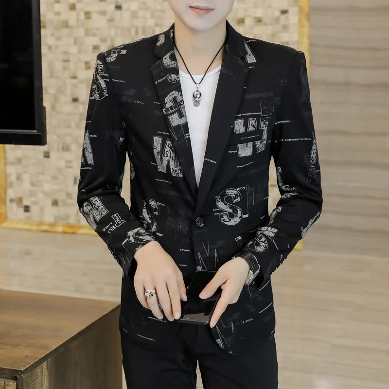 High Quality Plus Size S-4XL Korean Fashion Trend Printing Business Casual Party Groomsmen Dresses Men's Slim Fit Suit Jacket