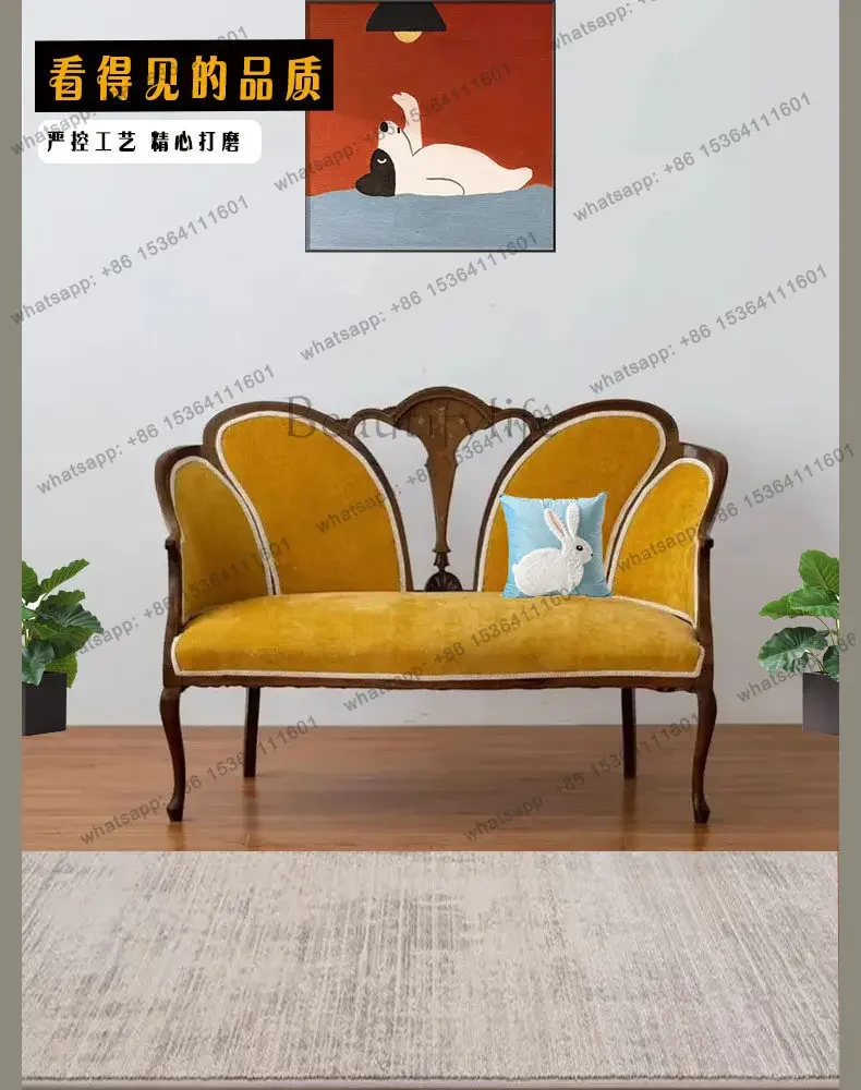 

LJYLiving room French retro leisure sofa small double high-end home photo studio solid wood sofa