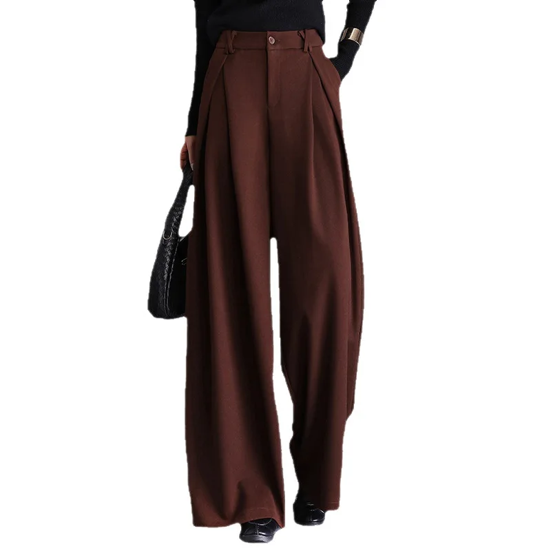 Womne High Waist Wide Leg Pants 2025 Autumn Winter Wool Wide Leg Suit Pants High Waisted Straight Leg Floor Casual Trousers
