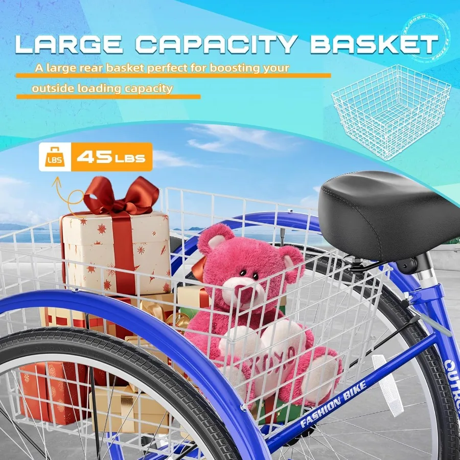 24 26 بوصة 1 7 سرعات دراجة ثلاثية العجلات للكبار مع سلة 3 عجلات دراجة ثلاثية العجلات للكبار كروز الدراجة للنساء والرجال كبار السن