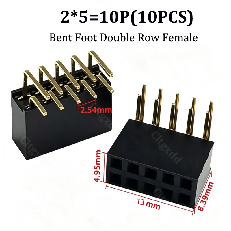 10 Stück 90-Grad-Winkelstecker, zweireihig, Buchsenleiste, 2,54 mm Rastermaß, PCB-Buchsenstecker, 2×3, 2×4, 2×5, 2×6, 2×7, 2×8, 2×20, 2×40 Pins – Detail 15