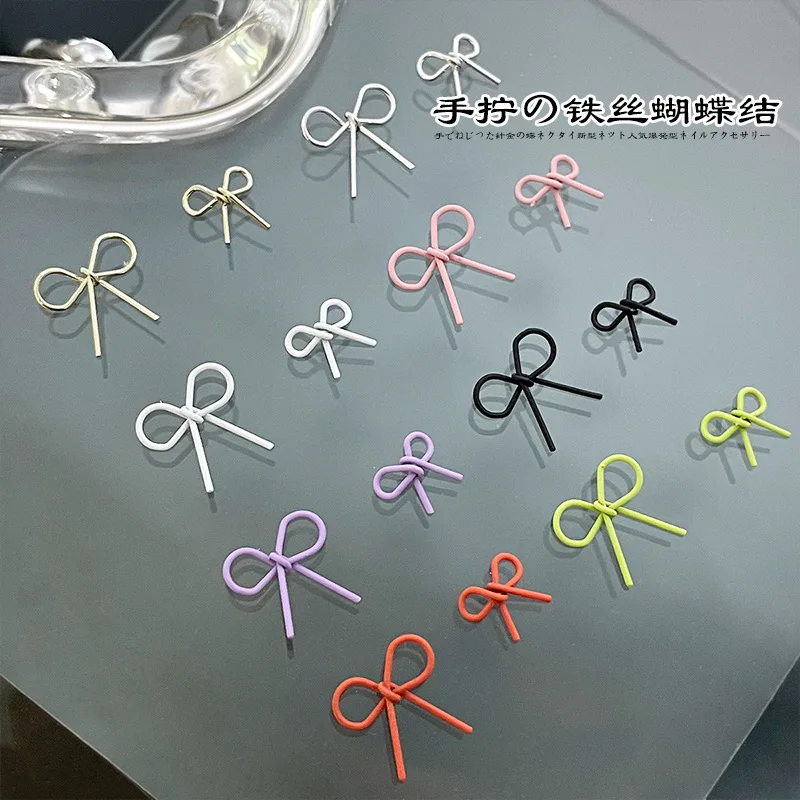 20PCS Versatile Simple Colorful Thin Bowknot Hand-twisted Iron Wire Bow Alloy Nail Art Rhinestones Decorations Manicure Charms