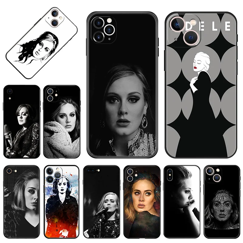 Soft Phone Cases For iphone 16 15 14 13 12 11 Pro XS Max Mini XR 7 8 Plus 16ProMax Singer Adele Black Matte Cover