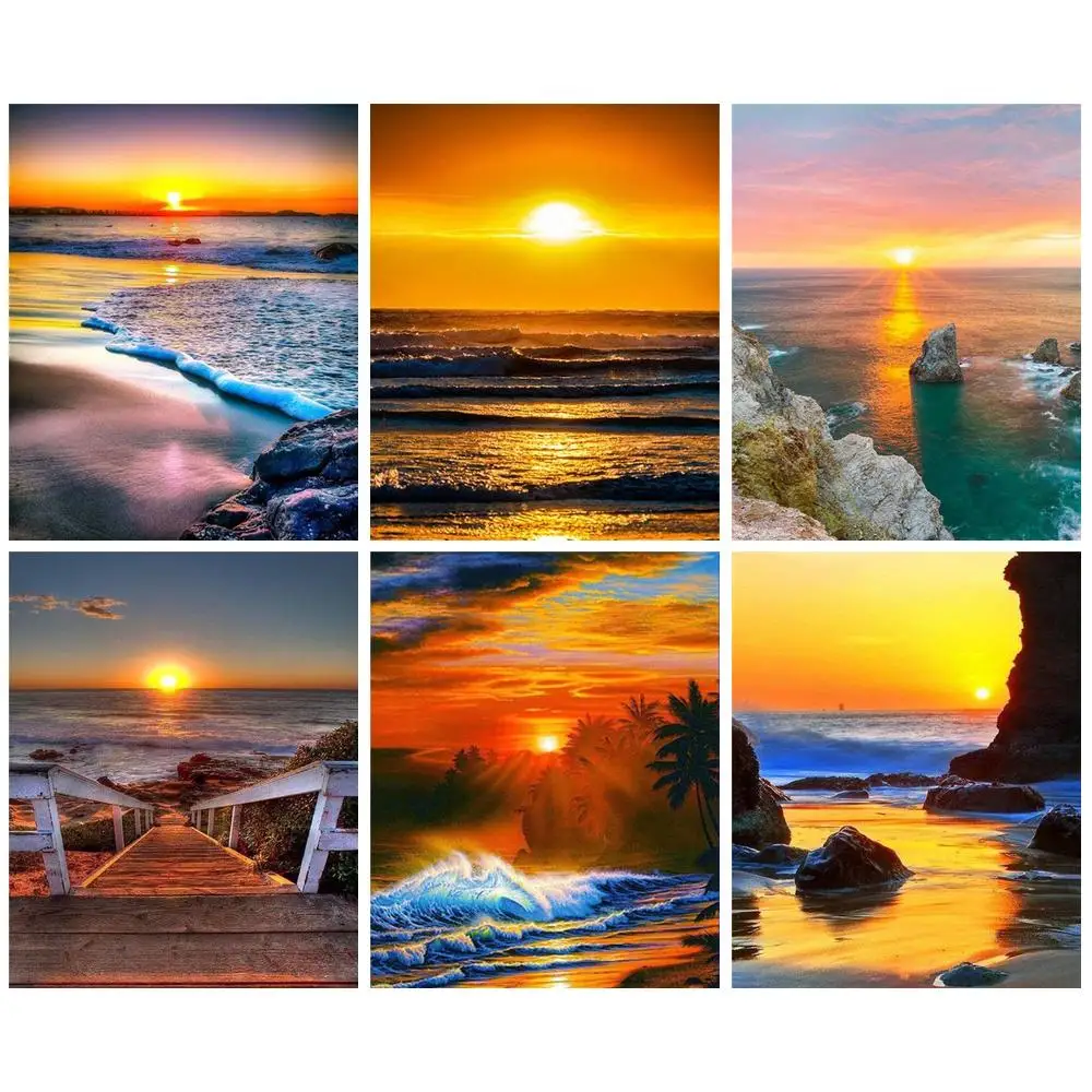 

PhotoCustom Oil Painting By Number Sea Setting Sun 40x50cm Original Gifts Pictures By Numbers Landscape Painting Home Decor