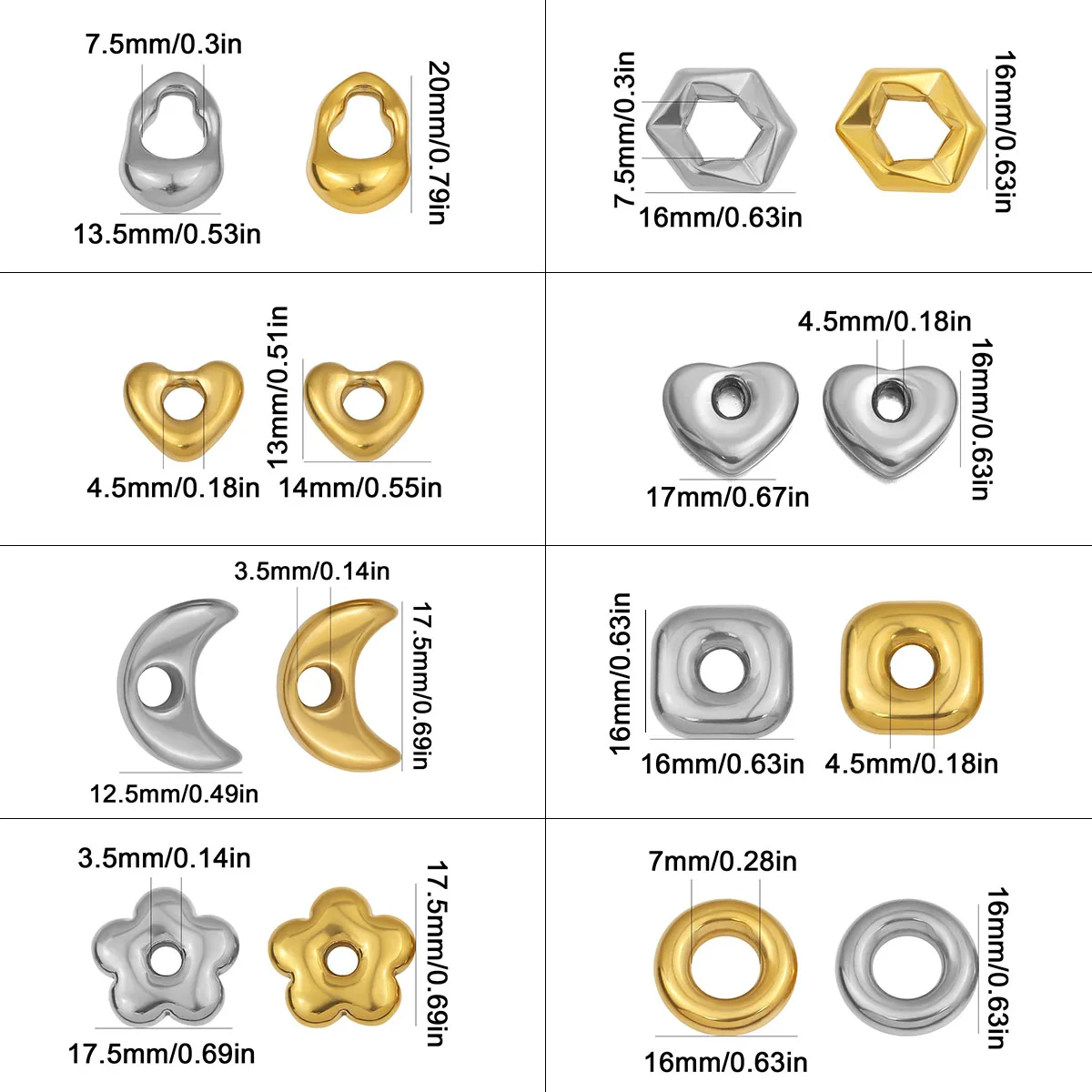 Multi-size multi-style stainless steel gold/steel-colored handmade DIY jewelry-making beads bracelets necklaces accessories view 2