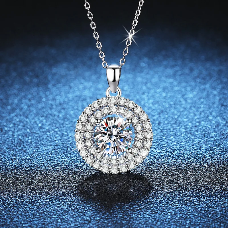 D Color Moissanite Necklace Pendant Fashion Luxury Round Bag 2 Carat Moissanite Silver Necklace Platinum PT950 Mark