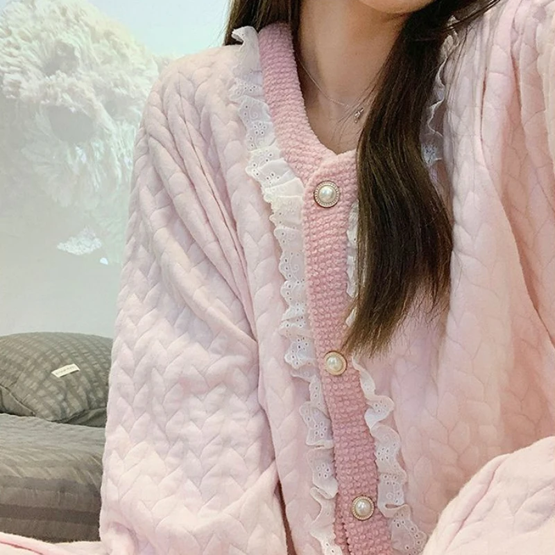 Women Air Cotton Confinement Clothing Autumn Winter Postpartum Nursing Pajamas Female Simple Thickened Warm Homewear Two-Piece