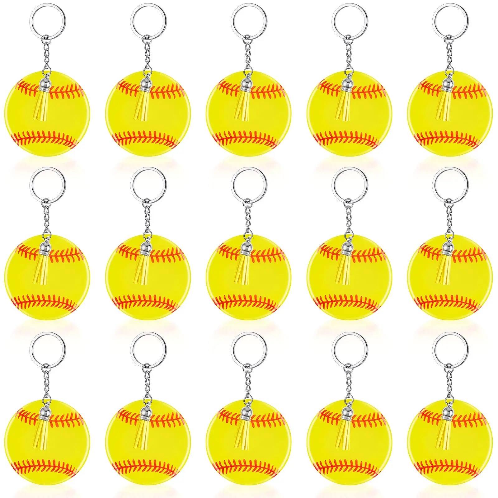 48pcs Softball Baseball Acrylic Keychain Blanks with Tassel DIY Jewelry Gifts Making Boys Girls Fans Team Party