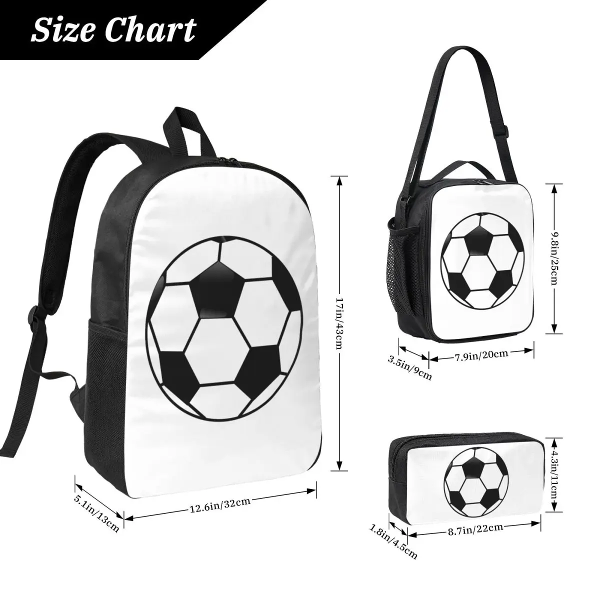 Sports Soccer Ball Backpack Student BookBag School Bag Computer Shoulder Bags 3ps Insulated Lunch Bag Pencil Case