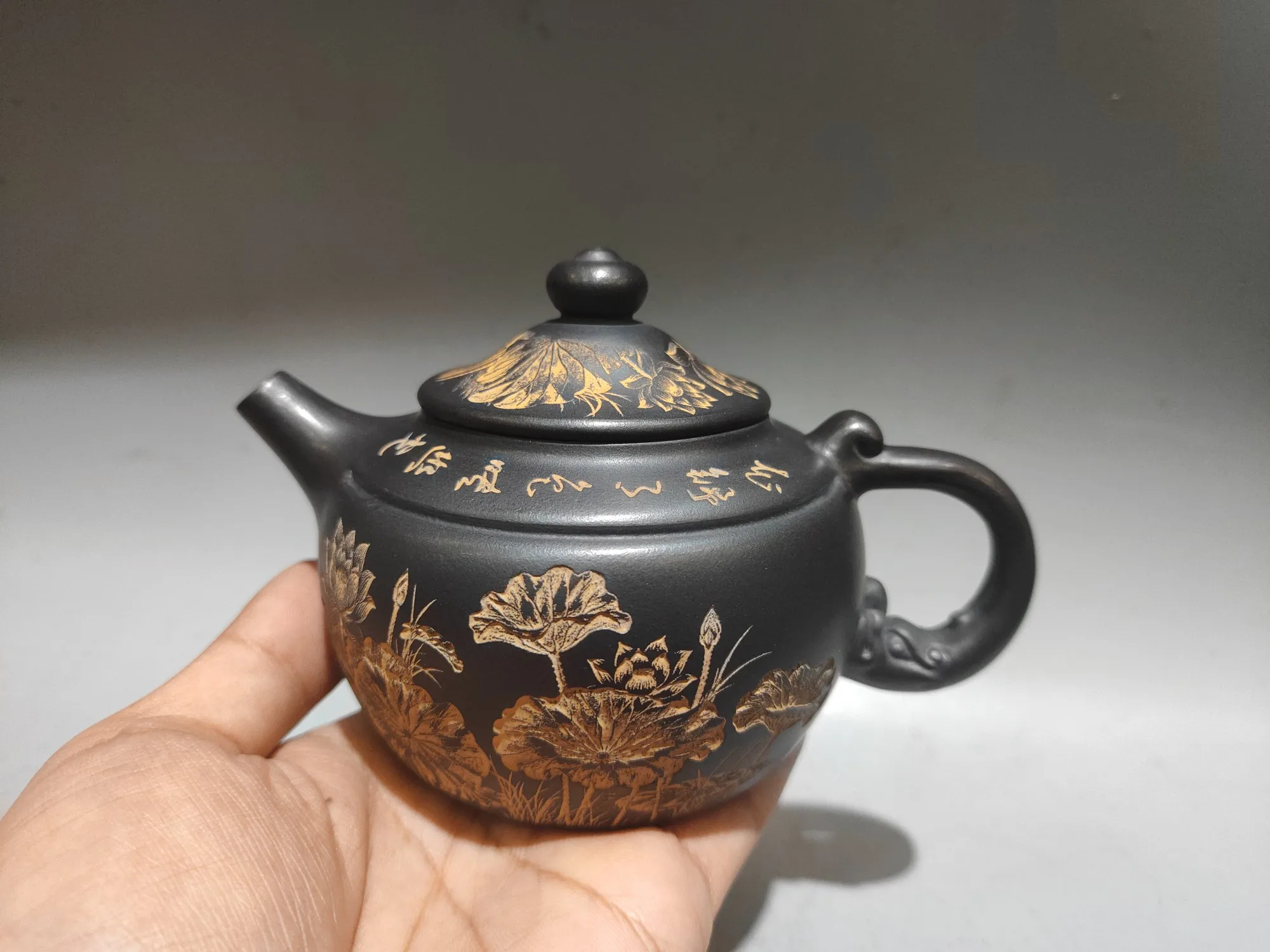 Purple Clay Pot Mud painting Lotus Pond Fun Pot Lotus pattern Bamboo Rhythm Handheld components Study Kettle Teapot  Pot Tea