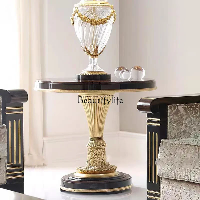 -*European solid wood carving flower coffee table neoclassical square tea table rounded corner living room apartment villa high