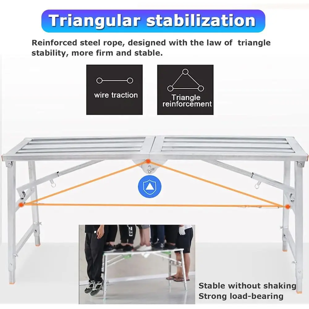Adjustable Height Multipurpose Steel Scaffolding Work Platform and Ladder Bench, 160cm (140cm)