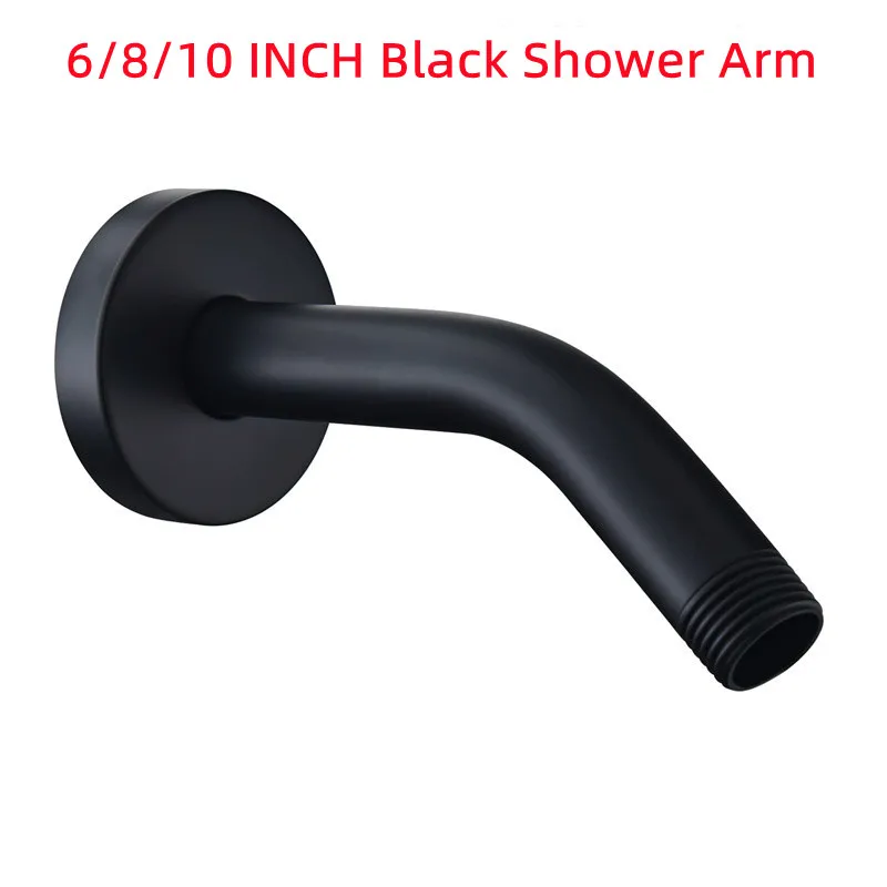 Mattle Black Bathroom Shower Arm Stainless Steel Wall Mounted 6/8/10 Inch Showerhead Tube Pipe Accessories