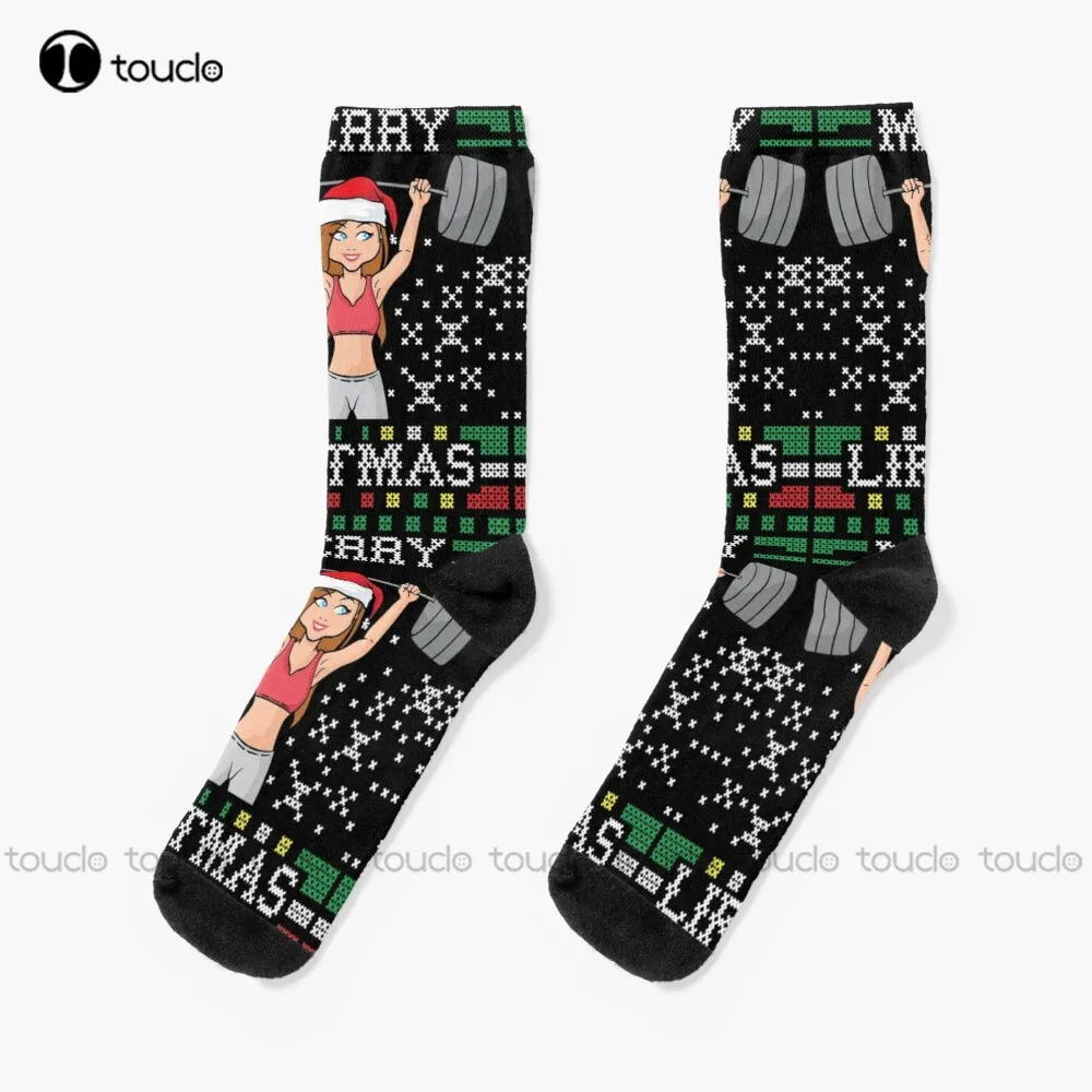 Merry Liftmas Ugly Christmas Sweater Gym Miss Santa Claus Squat Booty Body Building Fitness Socks Womans Socks Christmas Gift