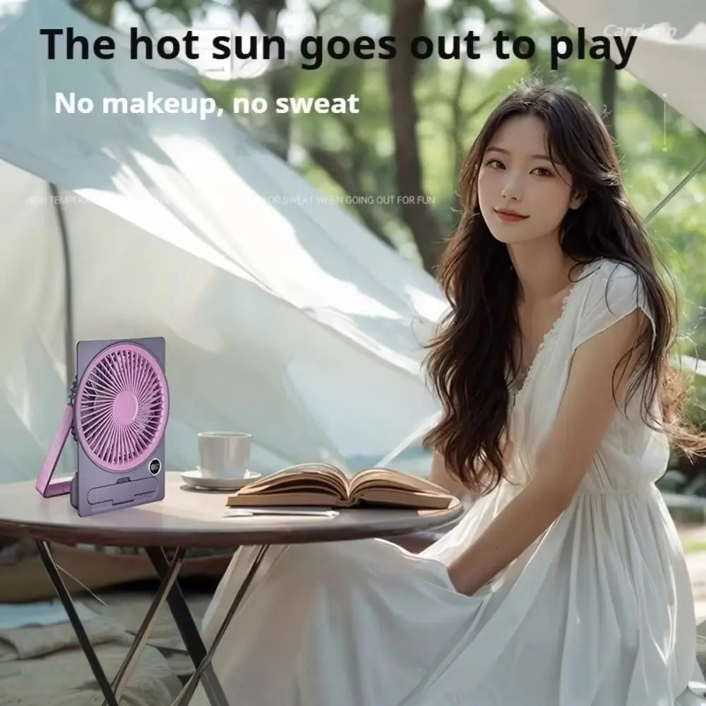 

5-Speed Adjustment Portable Desktop Fan LCD Digital Display Ultra Slim Design Mini Air Circulating Fan with Phone Holder