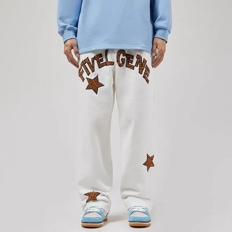 

American-style Printed Casual Pants for Men, Autumn Korean-style Trendy Loose Straight-leg Pants, High Street Drape Letter Pants