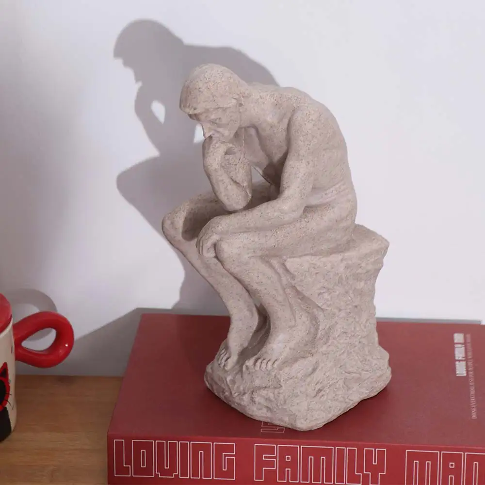 European Style Thinker Sitting Man Statue Creative Mini Thinker Desk Craft Simple Handmade Thinker Doll Home