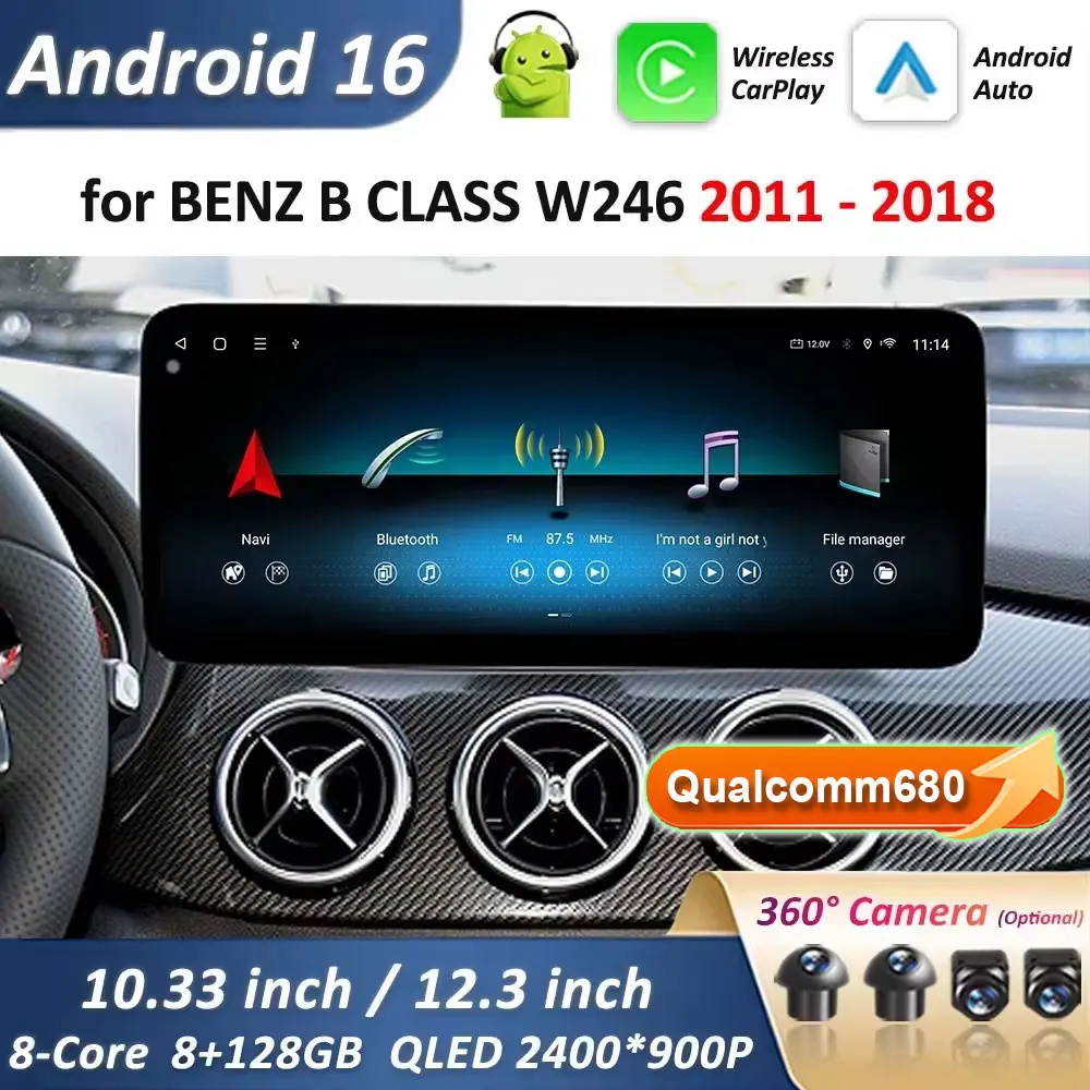 Für Mercedes Benz B-Klasse W246 2011 - 2018 Android 16 Ultra-dünner QLED-Bildschirm Autoradio Videoplayer WiFi Bluetooth Head Unit