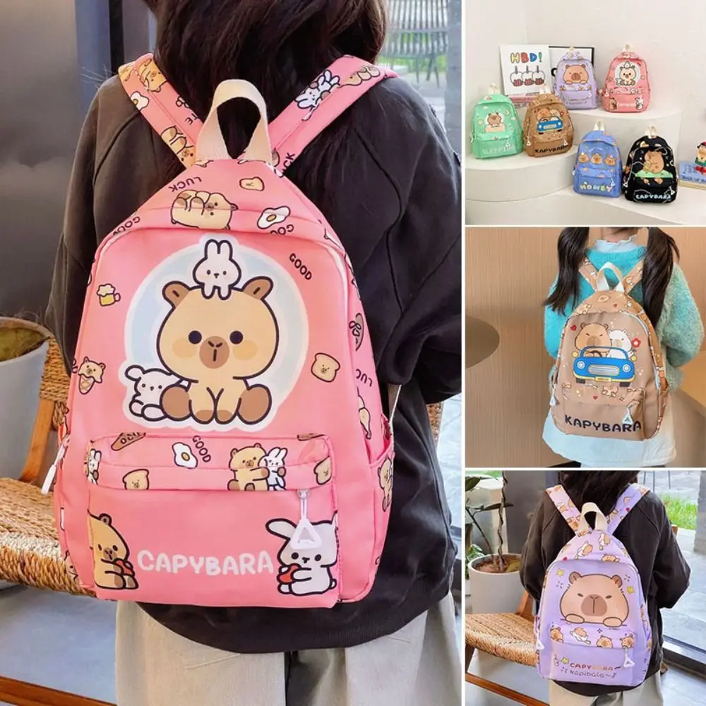 

Kawaii Cartoon Capybara Backpack Nylon Lightweight Kindergarten Schoolbag Large Capacity Colorful Kids Travel Backpack