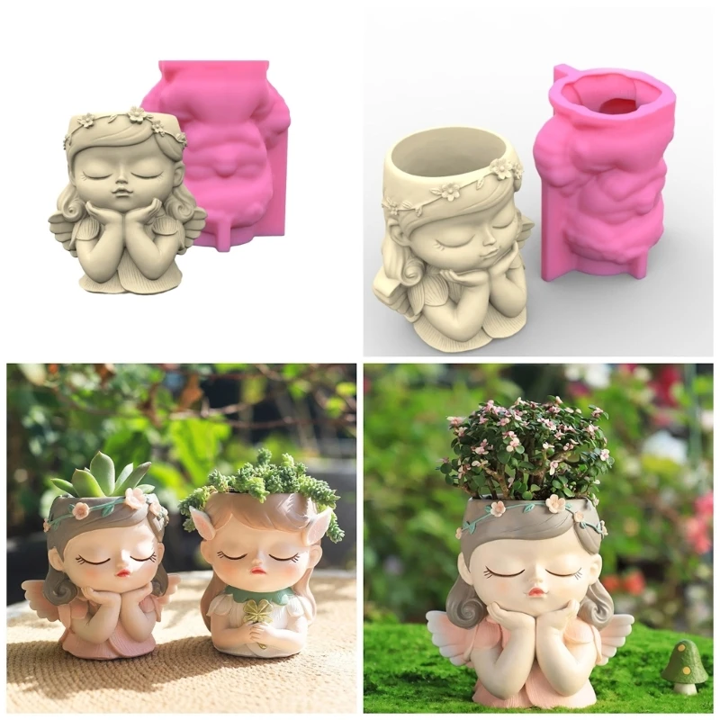 Succulent Planter Silicone Molds Girl Flower Pots Epoxy Resin Mould for DIY Holder Pen Holder Vase Molds Dropship