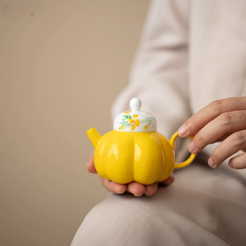 Underglaze hand-painted rapeseed flower teapot ceramic single pot household filter ball hole kung fu tea set teapot literati