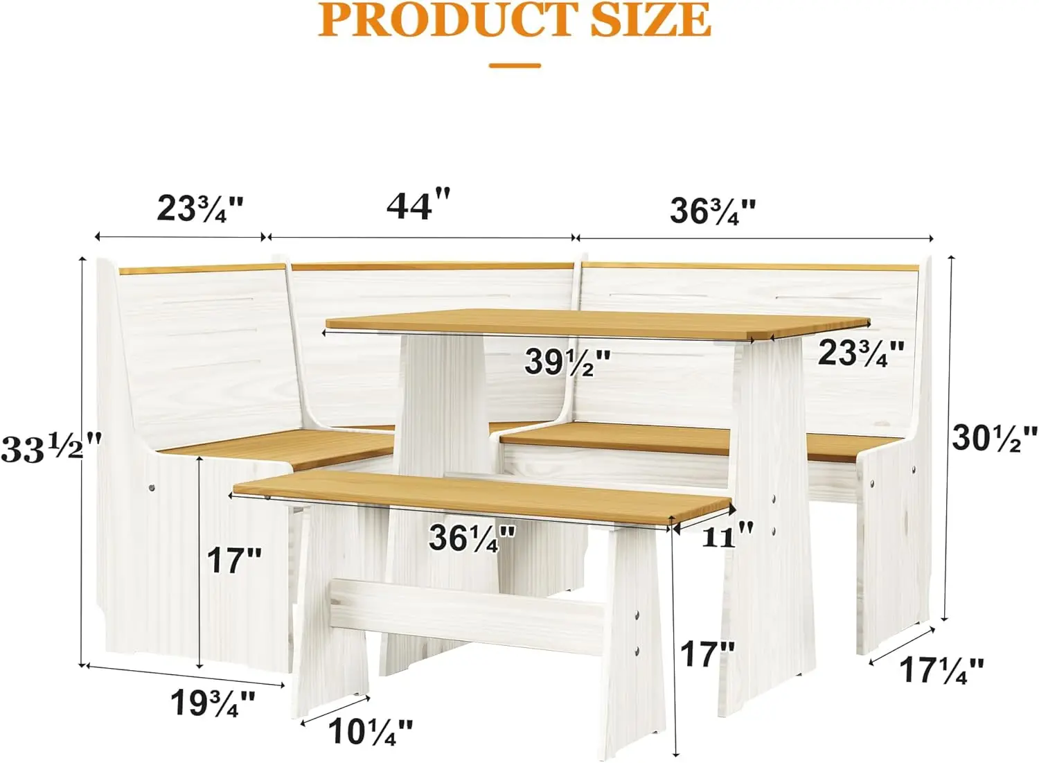 Breakfast Dining Nook Set with Corner Bench, Mid Century Modern Small Dining Table Set, Kitchen Table with Bench, Solid Wood