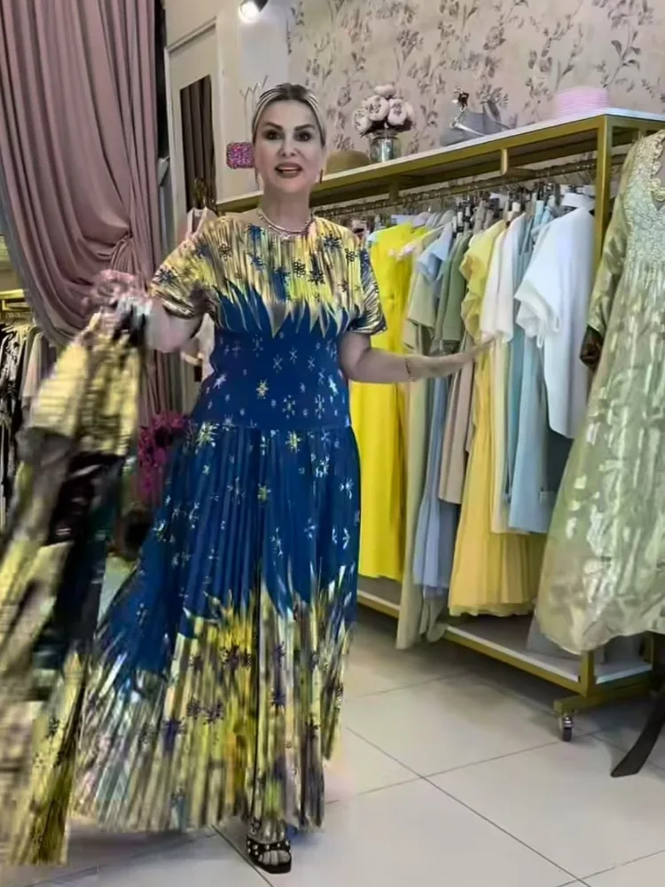 

Африка 202, модный плиссированный комплект Miyake с v-образным вырезом, топ с принтом + широкие прямые брюки, весенне-летний женский костюм, новый