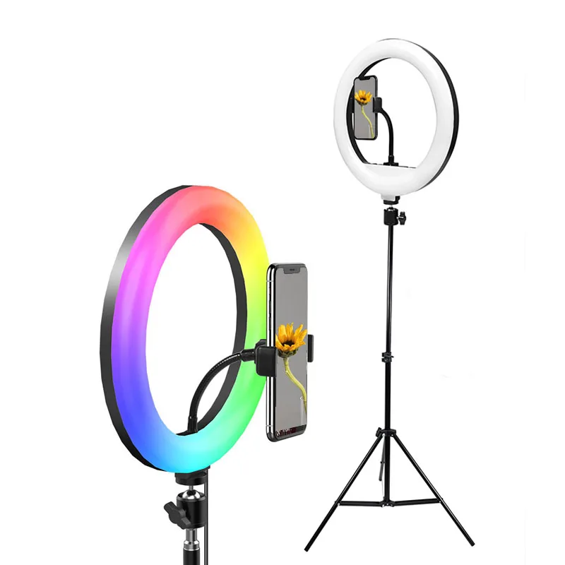 8 10 12 14 18 RGB Dimmable Foldable Photography Lighting Camera Flash Vlogging Kit Aro Led Video Tripod Ring Light