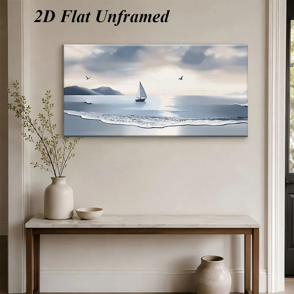 1 sailboat sea decoration painting, modern and simple living room background wall, frameless painting, 2D plan