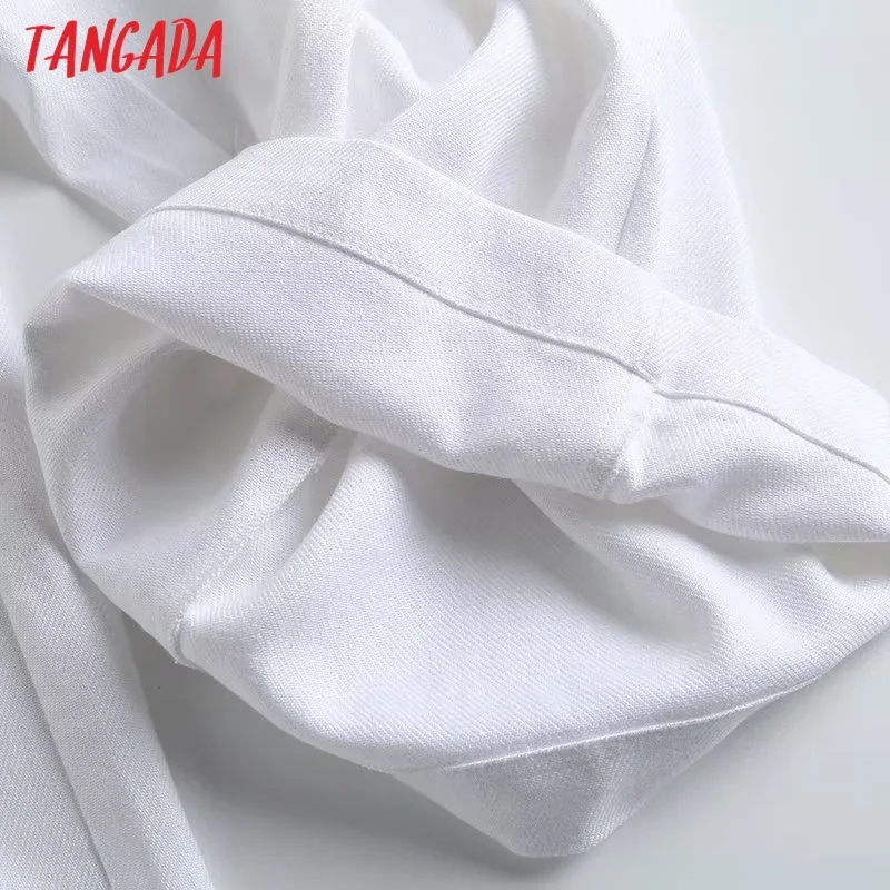 Tangada 2023 New Women White Linen Cotton Pants Trousers High Waist Summer Long Pants  4C269