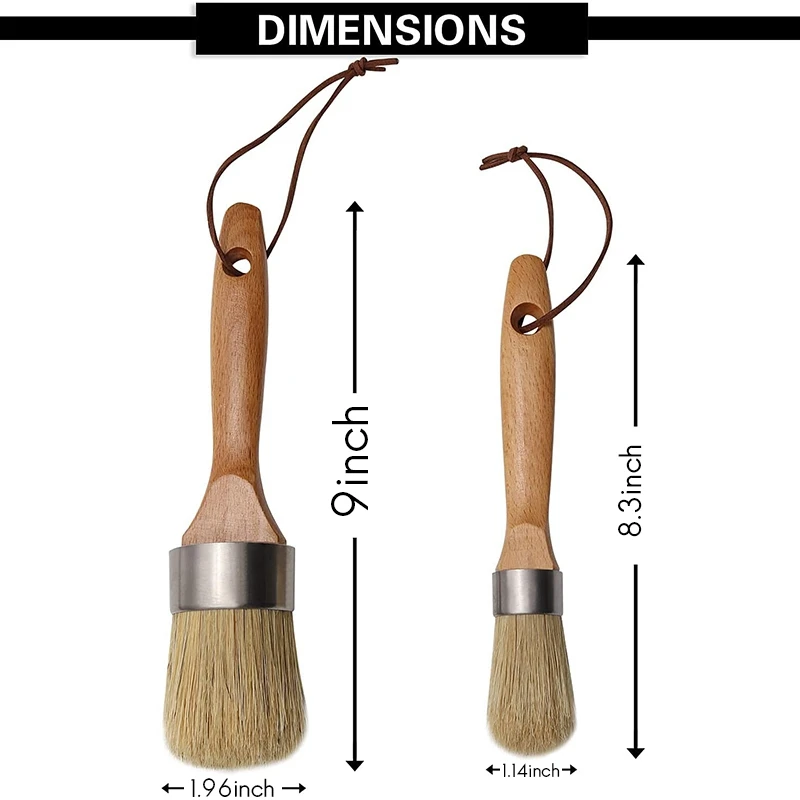 Pincel de cera para pintura de tiza magnética, 2 uds., para muebles, plantillas, proyectos de madera, acabado de cera, pintura con leche, Natural
