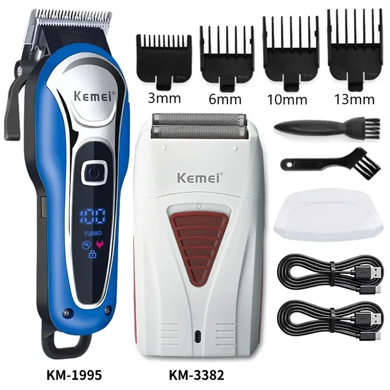 

Hair Clipper Kemei Km-1995 Km-2293 Km-3382 Barber Blading Hair Cutting Machine Clipper Grooming Cordless Rechargeable Shaver