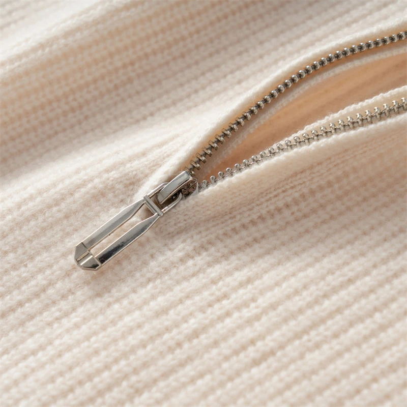 100% suéter de caxemira pura meia gola alta masculino meio zíper yuanbao ponto engrossado camisola outerwear camisa base de malha