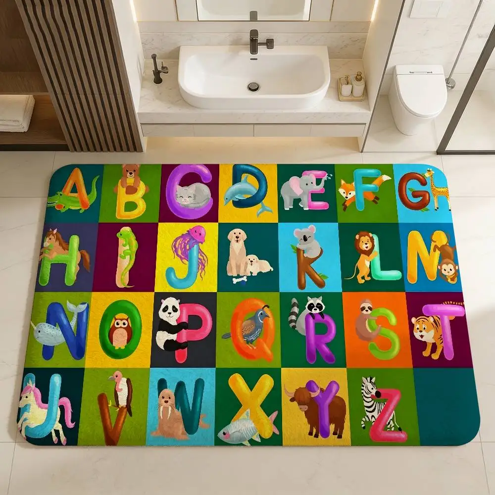 ABC Animal Alphabet Cartoon Early Educatio Kid Bathroom Mat Kids Room Bedroom Decoration Balcony Anti-Slip Doormat Living Room