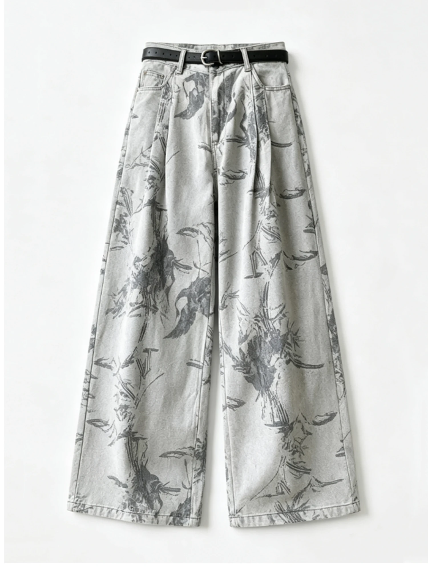 Women's Grey Baggy Jacquard Jeans Grunge Hiphop Oversize Jean Pants Vintage Harajuku Denim Pants Alternative Clothes Autumn 2026