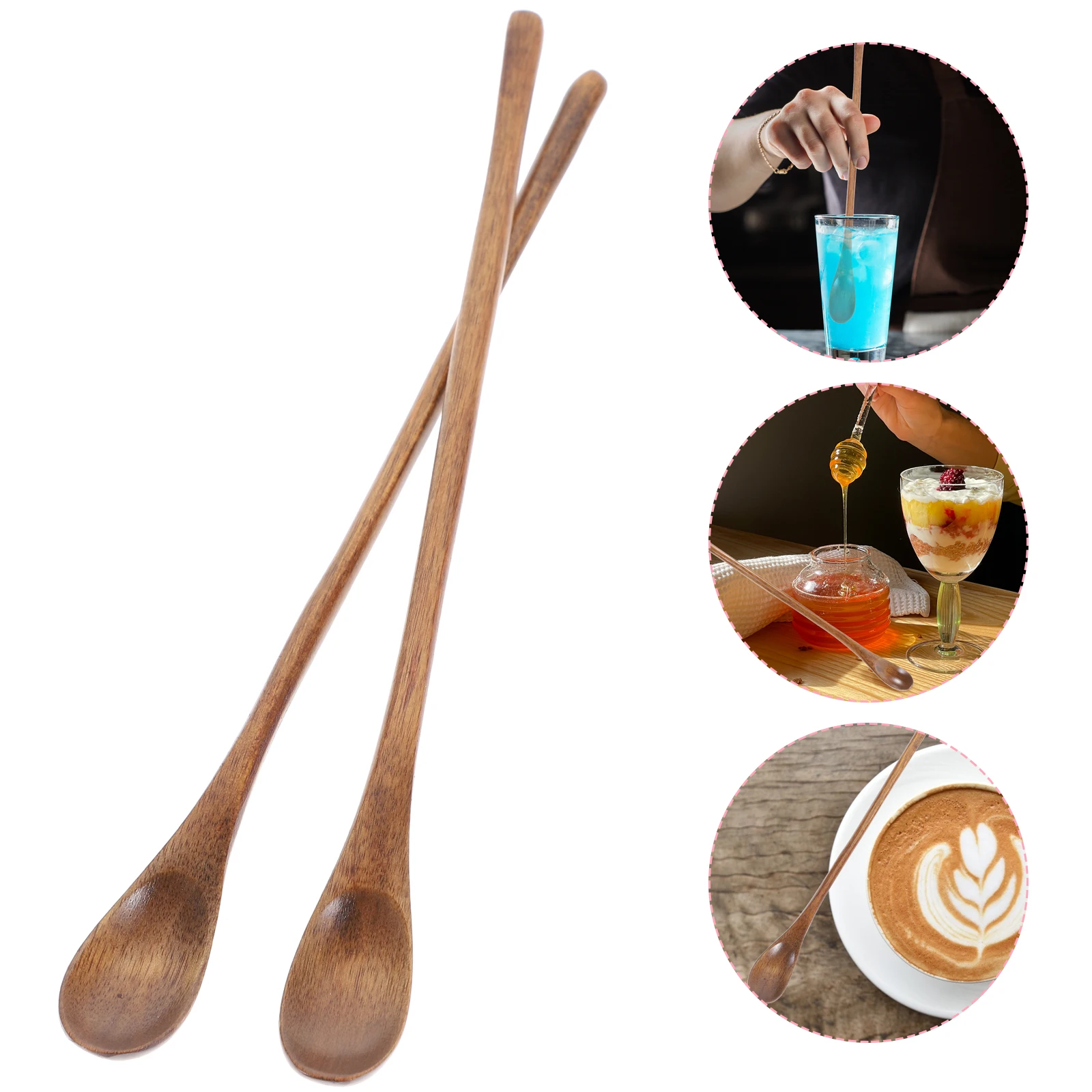 2PCS Long Handle Coffee Spoon Japanese Style Stirring Wooden Spoon Retro Honey Spoon Nanmu Small Spoon Kitchen Accessories