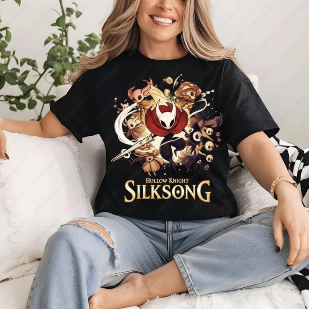Hollow Knight Silksong Indie Game Shirt Silksong Hornet Gothic Aesthetic Gaming Graphic T Shirts Woman Man Cotton Short-sleev