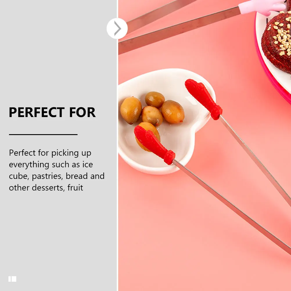 

3pcs Silicone Head Stainless Steel Food Tongs Ice Cube Sugar Clamps Mini Kitchen Clips Baking Bread Dessert Serving Tools