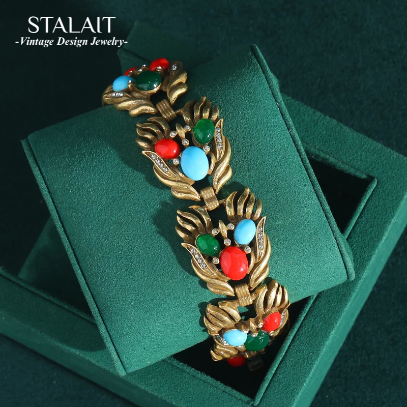 

Vintage Oval Green Bracelets Natural Stone For Woman Antique Gold Color Charm Girls Wedding Jewelry Bangles High Quality 2025