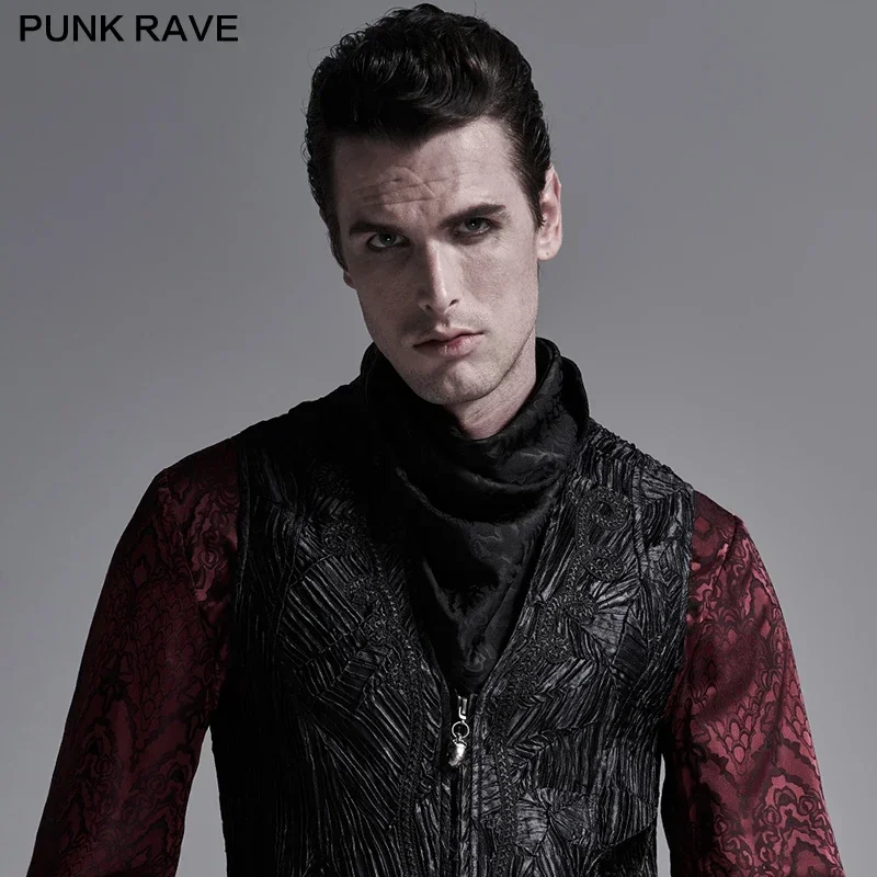 PUNK RAVE Men\'s Gothic  Jacquard Trianguar Scarf Veil Printed Knit Halloween Assassin Facecloth Face Cloth Accessories