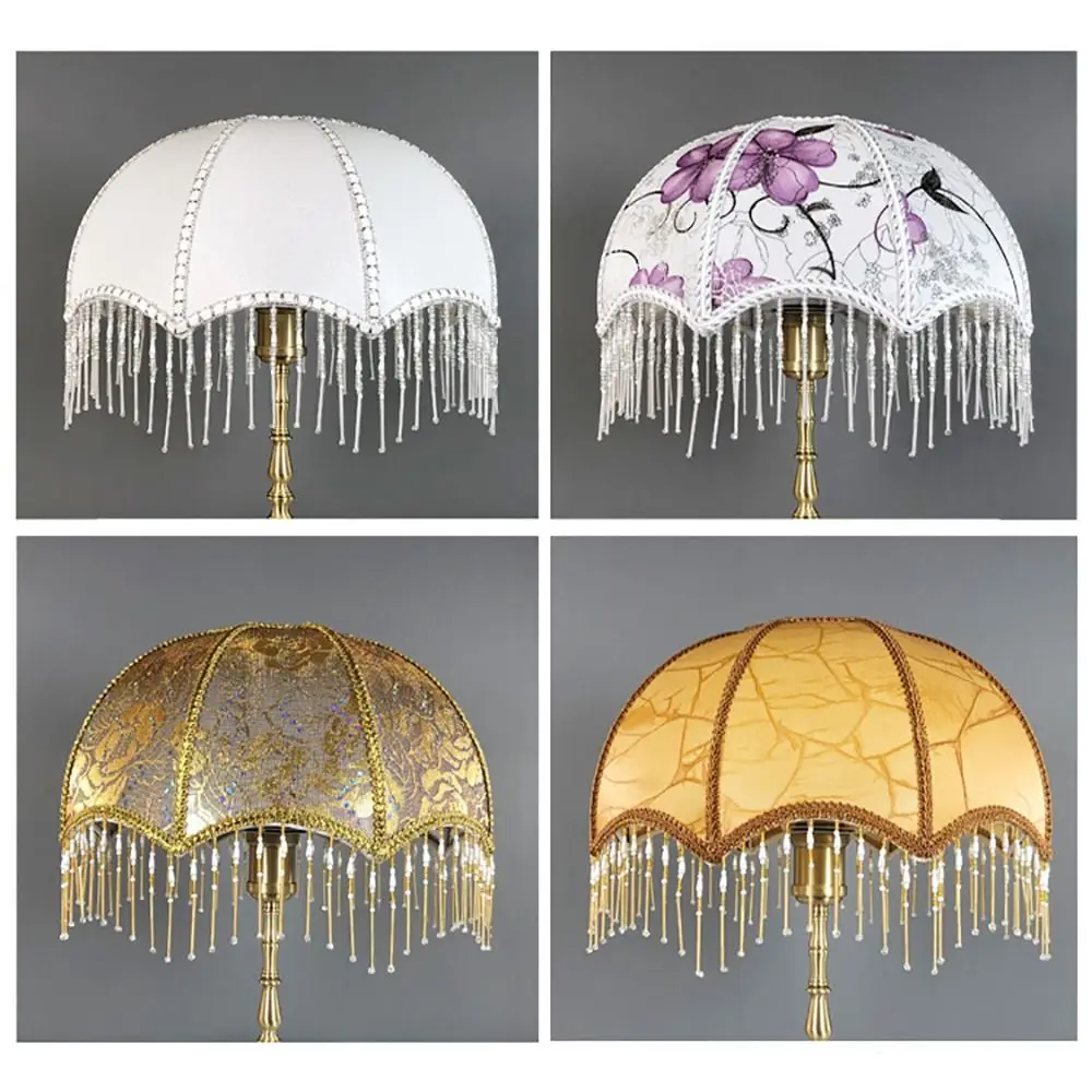 E27 Fringe Lamp Shades European Home Decor Beaded Lace Light Shades Fabric Lampshade