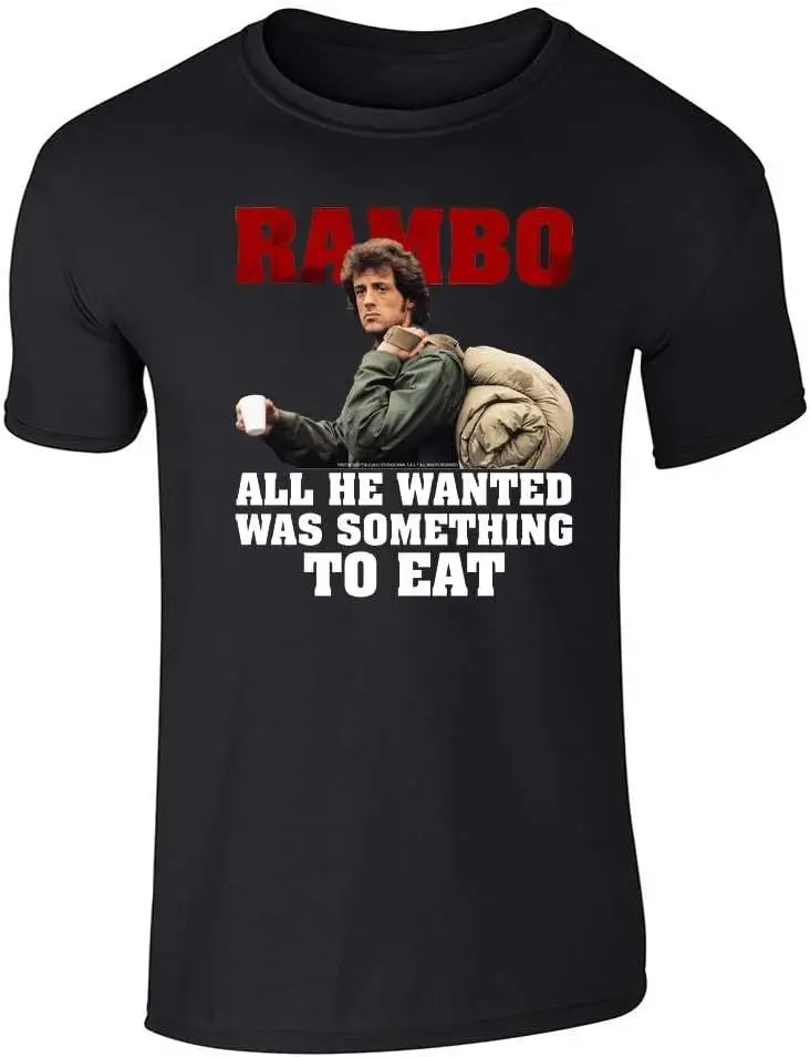 Rambo All He Wanted was Something to Eat Movie Graphic Tee T Shirts for Men