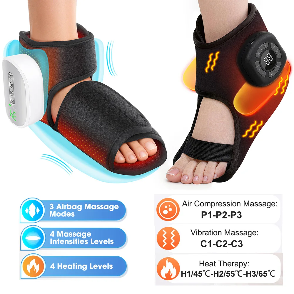 Cordless Foot Ankle Massager Wrap 3000mAh Battery 3 Modes 4 Warm Levels Compression Sleeve Sole Support Non-Slip Type-C