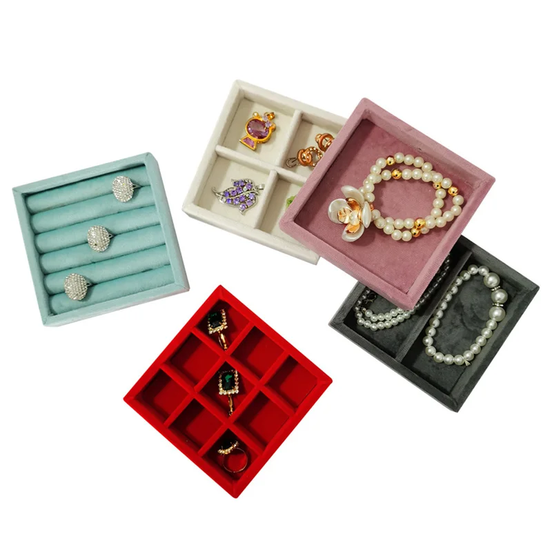 Soft velvet jewelry storage tray earring Brooch cufflinks organizer case ring pendant Small item holder 11*11cm