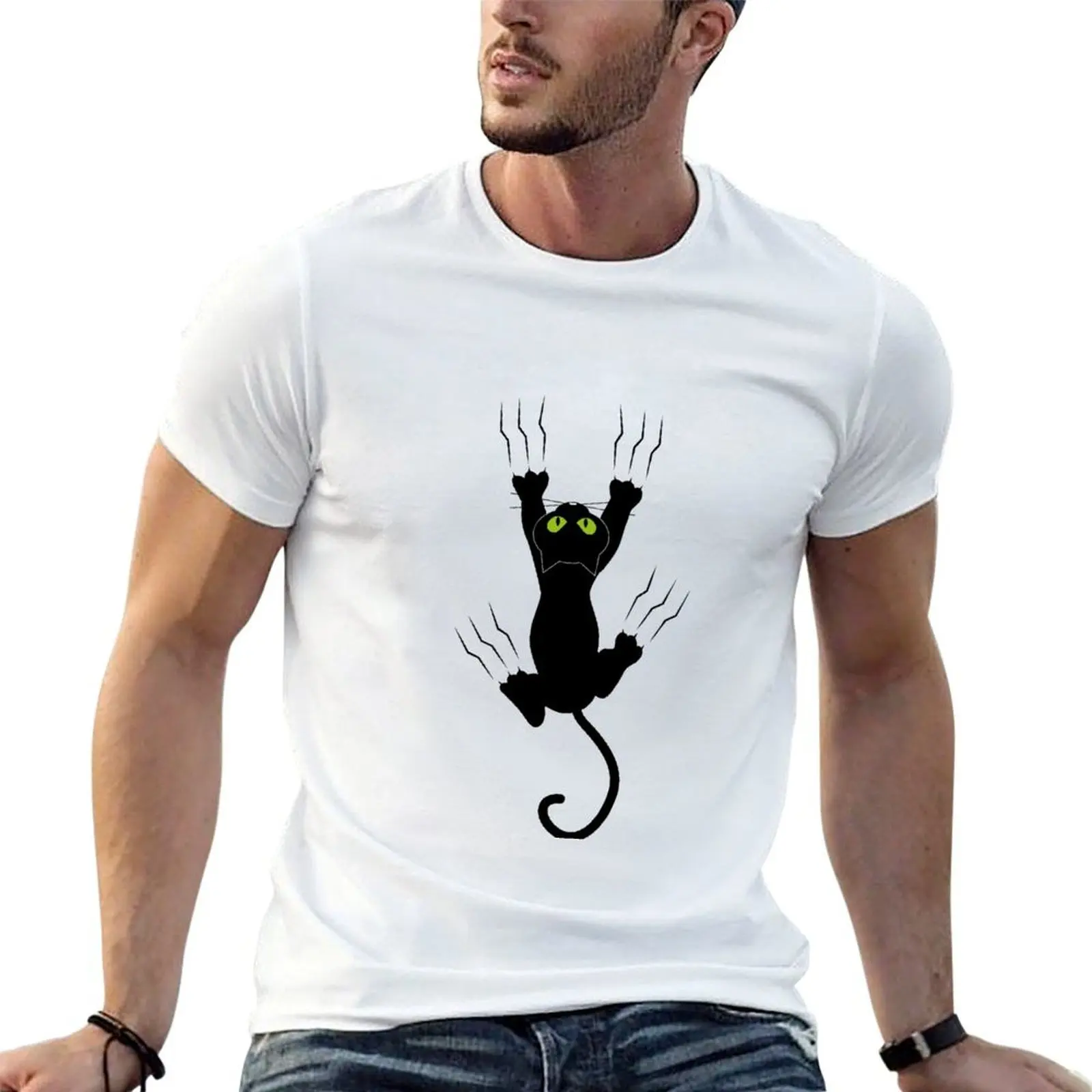 

Black Cat Holding On Slim Fit T-Shirt funny t shirts cotton t shirts for man cotton funny T-Shirt