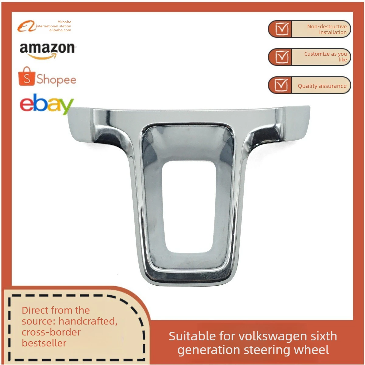 

Suitable for Volkswagen 6th Generation Golf 6 Golf6GTI Steering Wheel 6 o'clock Chrome Silver Label